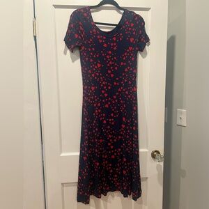 Draper James Navy Heart Print Midi Dress Size S